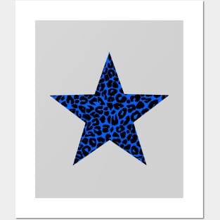 Leopard Print Pattern Star in Blue and Black Posters and Art